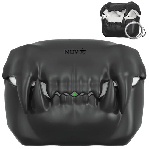 Novastar Compatible with Airpods Pro 2nd Generation Case Cover - Tigertooth Design for Airpods Pro Case Cover - Cool Silicone Protective Case for Airpods Pro 2 Case with Keychain (Black)