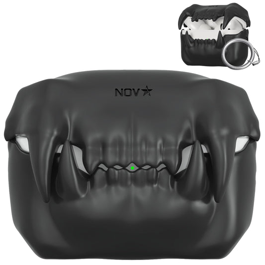 Novastar Compatible with Airpods Pro 2nd Generation Case Cover - Tigertooth Design for Airpods Pro Case Cover - Cool Silicone Protective Case for Airpods Pro 2 Case with Keychain (Black)