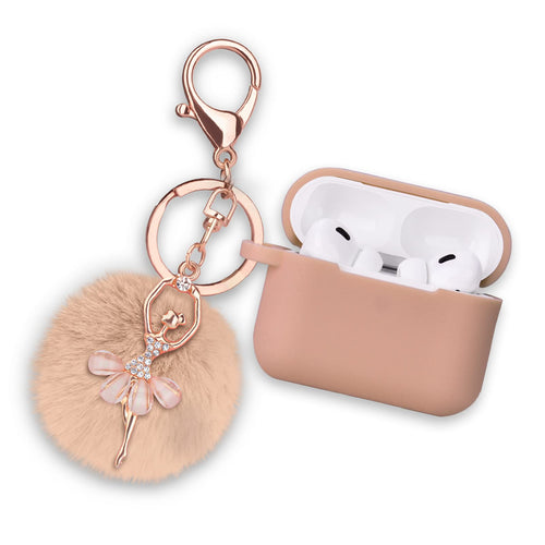 VISOOM for Apple Airpods Pro 2nd Generation Case Cute Airpods Pro 2 Cases Cover Women for iPod Pro 2 Wireless Charging Case Bling AirPods Pro Case 2nd Gen with Pompom Angel Keychain Girl Milk Tea